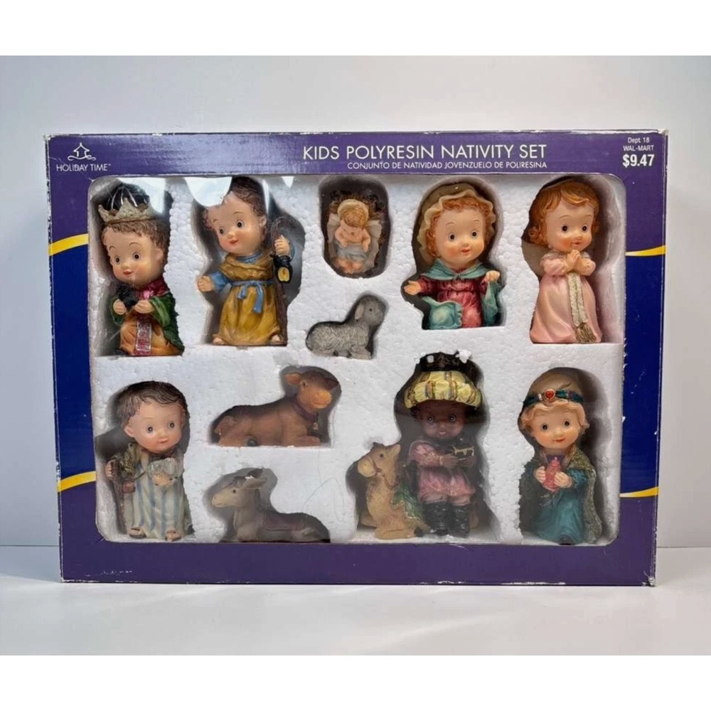 Vintage Holiday Time, Christmas Kids Polyresin Nativity Set of 11.